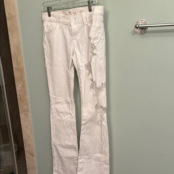 7 For All Mankind Embellished White Jeans EUC - Picture 1 of 7